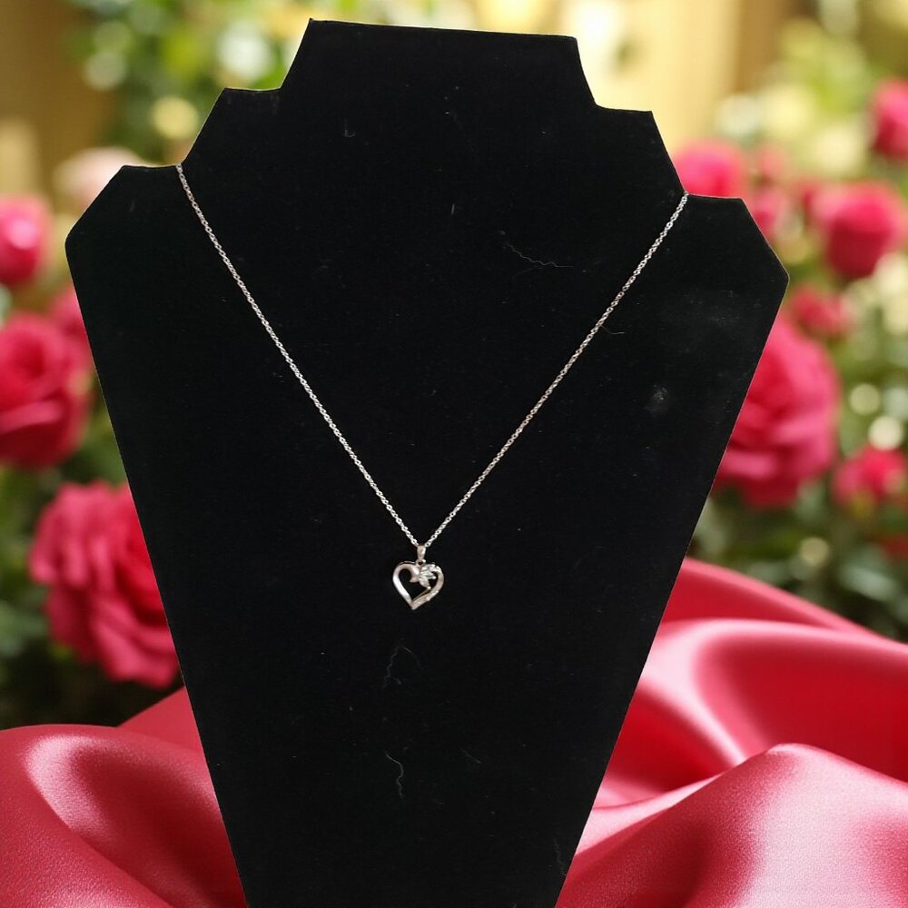 Silver-Tone Heart Pendant Necklace with Sparkling Rhinestones